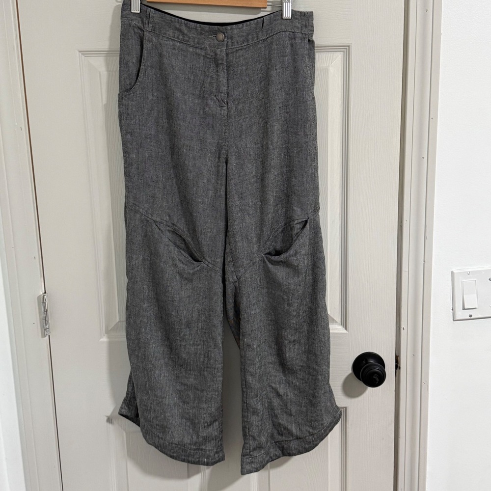 Soft Surroundings Linen Blend Wide‎ Leg Pants Womens Medium Gray Boho Coastal